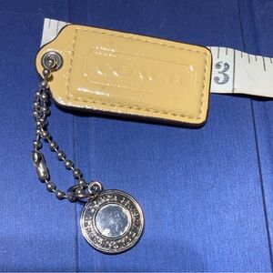 COACH Leather Hang Tag with Silver Tone Metal Button Charm Key Fob on Ball Chain